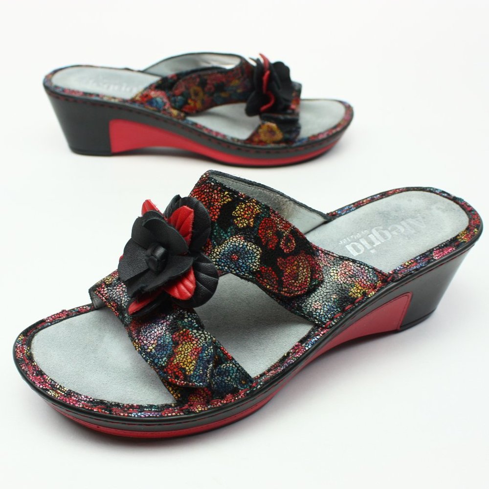 Alegria Leather Wedge Sandal Flower Detail Lana